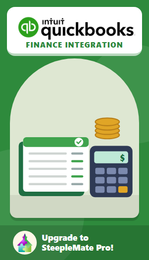 SteepleMate can automatically post your online and in-person offering data to QuickBooks Online.  PLUS, get a whole year of QuickBooks Online Advanced for just $160/year! That's over $2600/year in savings!